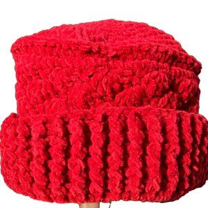 Winter Women's Crochet Knit Beanie Hat Red Soft Thick Warm Comfy